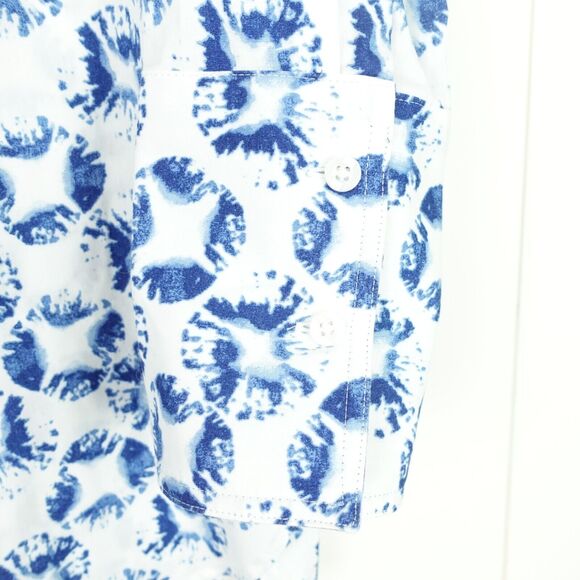 Chicos Long Sleeved Tunic Top Womens Size 0 U.S. 4/6 White w/ Blue Shell Print - Picture 4 of 11